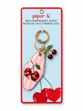 piper•k Pink Striped Cherry Enamel Bag Charm & Key Chain